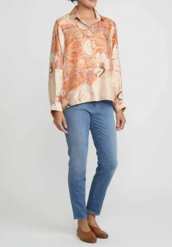 Bokja Silk Twill Jeanne Z Shirt In Orange & Peach