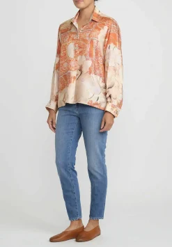 Bokja Silk Twill Jeanne Z Shirt In Orange & Peach