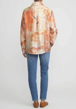 Bokja Silk Twill Jeanne Z Shirt In Orange & Peach