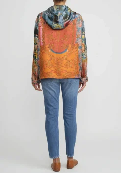 Bokja Silk Twill Regalia Hoodie In Blue & Orange