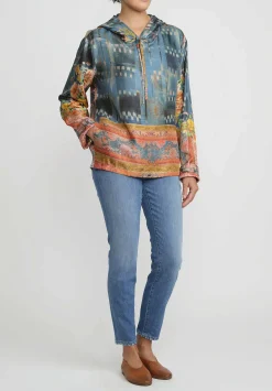 Bokja Silk Twill Regalia Hoodie In Blue & Orange