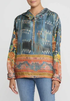 Bokja Silk Twill Regalia Hoodie In Blue & Orange