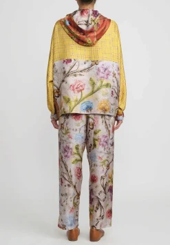Bokja Silk Twill Riverside Print Toto Pants In Cream, Blue & Pink
