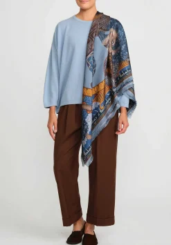 Sabina Savage Silk Twill The Snow Lion Scarf In Ice Blue & Fire