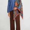 Sabina Savage Silk Twill The Wind Horse Scarf In Madder Red & Sky Blue