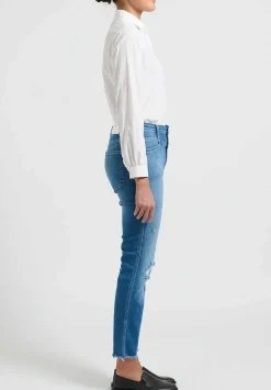 Closed Skinny ''Pedal Pusher'' Distressed High-Rise Jeans In Faded Mid Blue