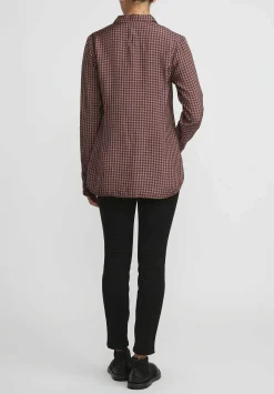 Rundholz Small Check Button-Up Shirt In Rust Brown & Pink