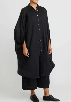 Gilda Midani Solid Dyed Linen Square Tunic In Black