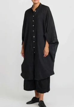 Gilda Midani Solid Dyed Linen Square Tunic In Black