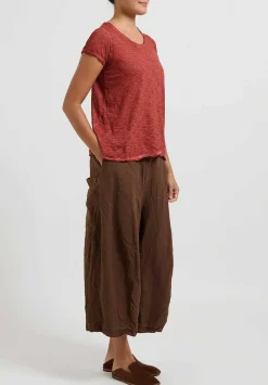 Gilda Midani Solid Linen And Silk Egg Pants In Rust Brown