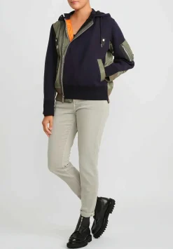 Sacai Sponge Sweater Hoodie In Black & Khaki Green