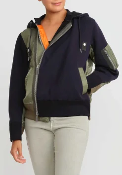 Sacai Sponge Sweater Hoodie In Black & Khaki Green