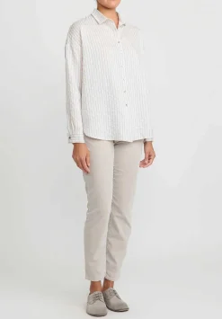 Album di Famiglia Striped Long Sleeve Short Collar Shirt In Off White