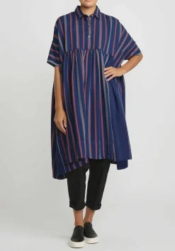 Péro Striped Wool Oversized Dress In Navy & Red