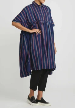 Péro Striped Wool Oversized Dress In Navy & Red