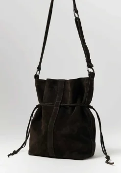 Corîu Suede Large Crossbody Bucket Bag In Dark Brown