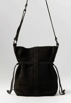 Corîu Suede Large Crossbody Bucket Bag In Dark Brown