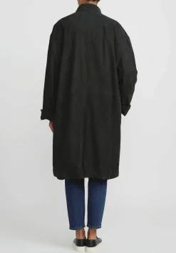 Bergfabel Suede Overcoat In Petrol Green