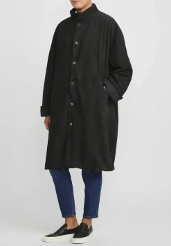 Bergfabel Suede Overcoat In Petrol Green