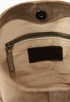 Corîu Suede Small Bucket Crossbody Bag In Taupe