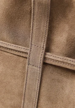 Corîu Suede Small Bucket Crossbody Bag In Taupe