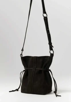 Corîu Suede Small Bucket Crossbody Bag In Dark Brown