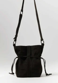 Corîu Suede Small Bucket Crossbody Bag In Dark Brown