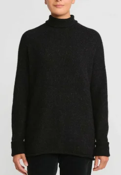 Lauren Manoogian Super Baby Alpaca And Cashmere Funnel Neck Sweater In Black Melange & White Fleck