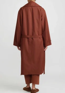 Lemaire Twill Double Breasted Overcoat In Cherry Mahogany