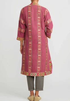 Mehmet Cetinkaya Uzbek Embroidered Silk Chapan Robe In Pink