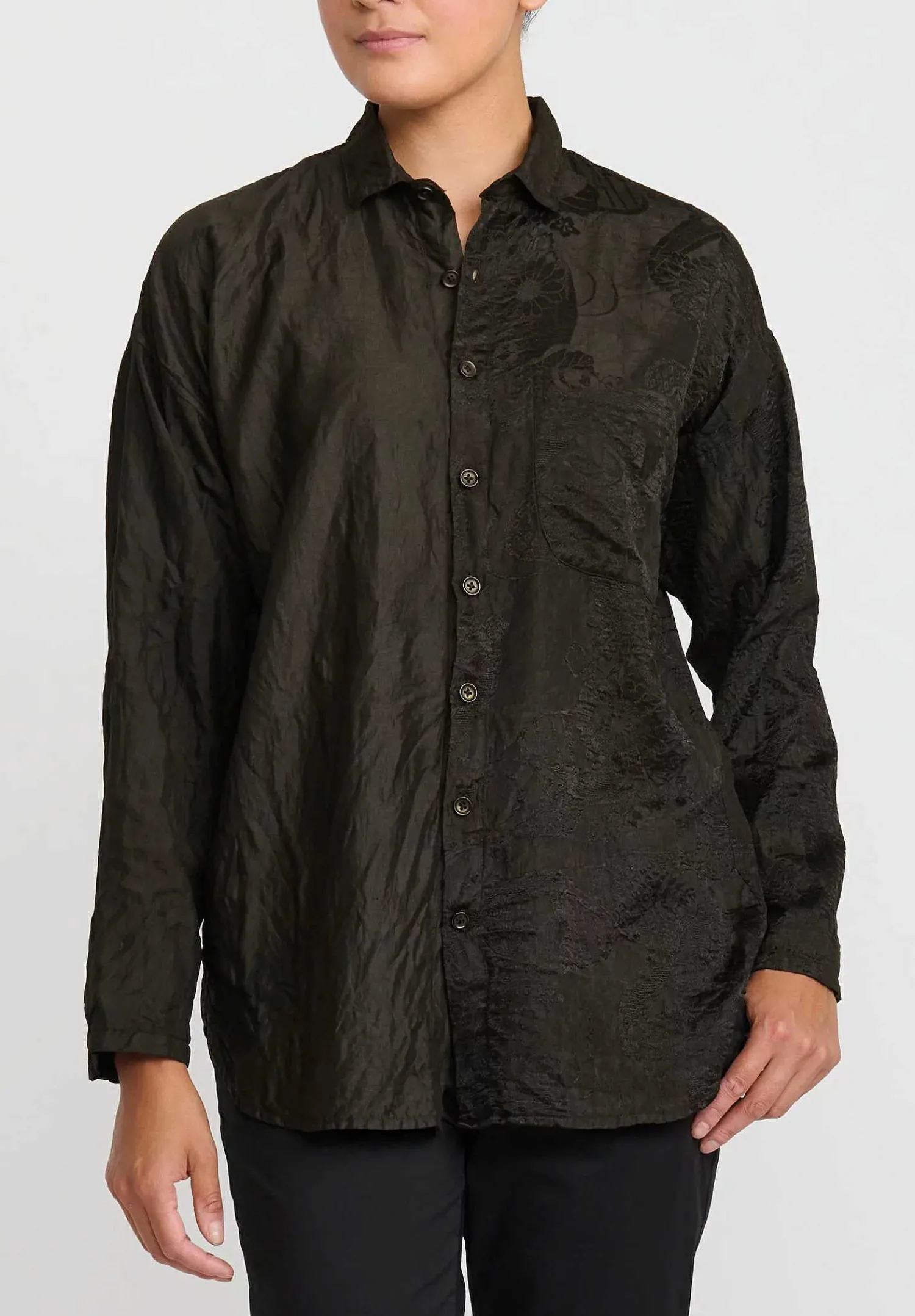 Christian Peau Vintage Silk Jacquard Shirt In Black
