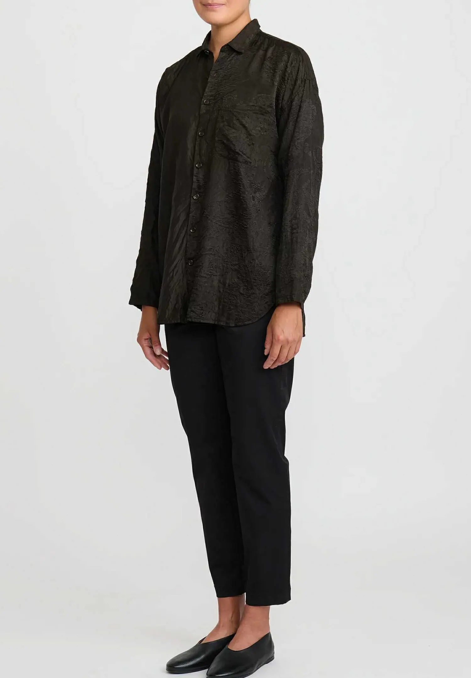 Christian Peau Vintage Silk Jacquard Shirt In Black