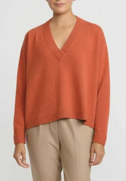 Antonelli Virgin Wool Gaeta V Neck Sweater In Orange