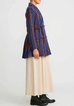A Tentative Atelier Virgin Wool Jacquard Matilda Joslyn Drape Jacket In Royal Blue & Gold