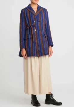 A Tentative Atelier Virgin Wool Jacquard Matilda Joslyn Drape Jacket In Royal Blue & Gold
