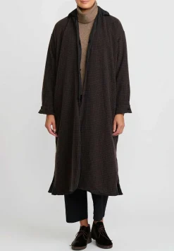Daniela Gregis Washed Cashmere Double Note Coat In Dark Blue & Turtle Brown Check
