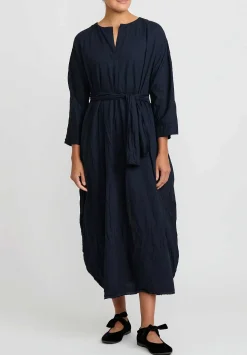 Daniela Gregis Washed Cotton Abito Manica Lunga Lavata Dress In Blue Operaio