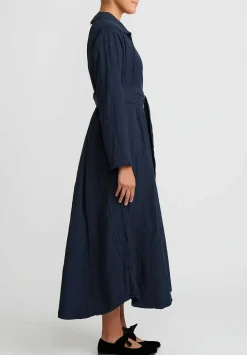 Daniela Gregis Washed Cotton Abito Spicchi Colletto Dress In Blue