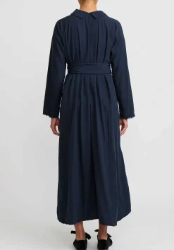 Daniela Gregis Washed Cotton Abito Spicchi Colletto Dress In Blue