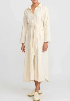 Daniela Gregis Washed Cotton Abito Spicchi Colletto Dress In Panna Cream