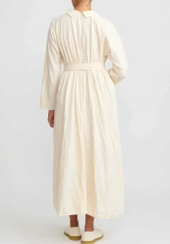 Daniela Gregis Washed Cotton Abito Spicchi Colletto Dress In Panna Cream