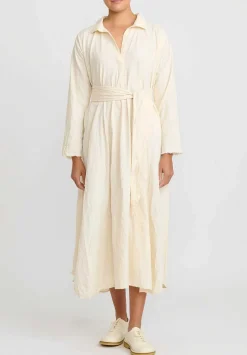 Daniela Gregis Washed Cotton Abito Spicchi Colletto Dress In Panna Cream