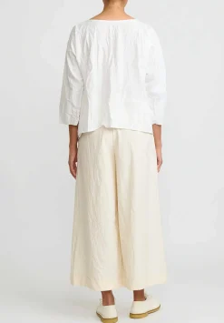 Daniela Gregis Washed Cotton Camicia Collo Tondo Manica Lavata Top In Bianco White