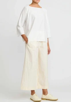 Daniela Gregis Washed Cotton Camicia Collo Tondo Manica Lavata Top In Bianco White