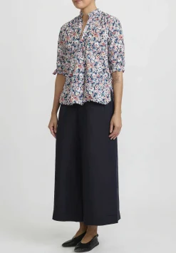 Daniela Gregis Washed Cotton Camicia Kora Top In Blue, Turquoise And Peach