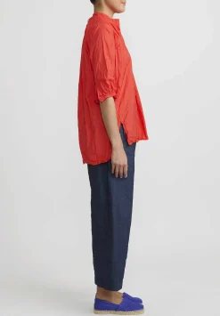Daniela Gregis Washed Cotton Camicia Kora Top In Glow Red