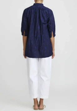 Daniela Gregis Washed Cotton Camicia Kora Top In Blue & Black Mix