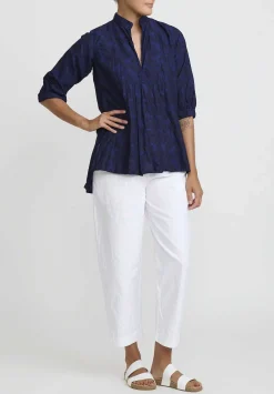 Daniela Gregis Washed Cotton Camicia Kora Top In Blue & Black Mix