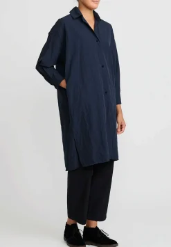 Daniela Gregis Washed Cotton Camicia Uomo Larga Media Lavata Dress In Dark Blue