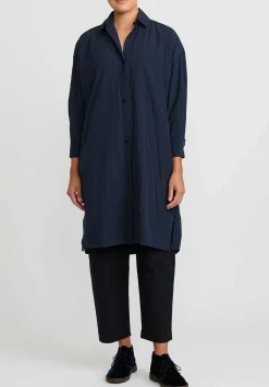 Daniela Gregis Washed Cotton Camicia Uomo Larga Media Lavata Dress In Dark Blue